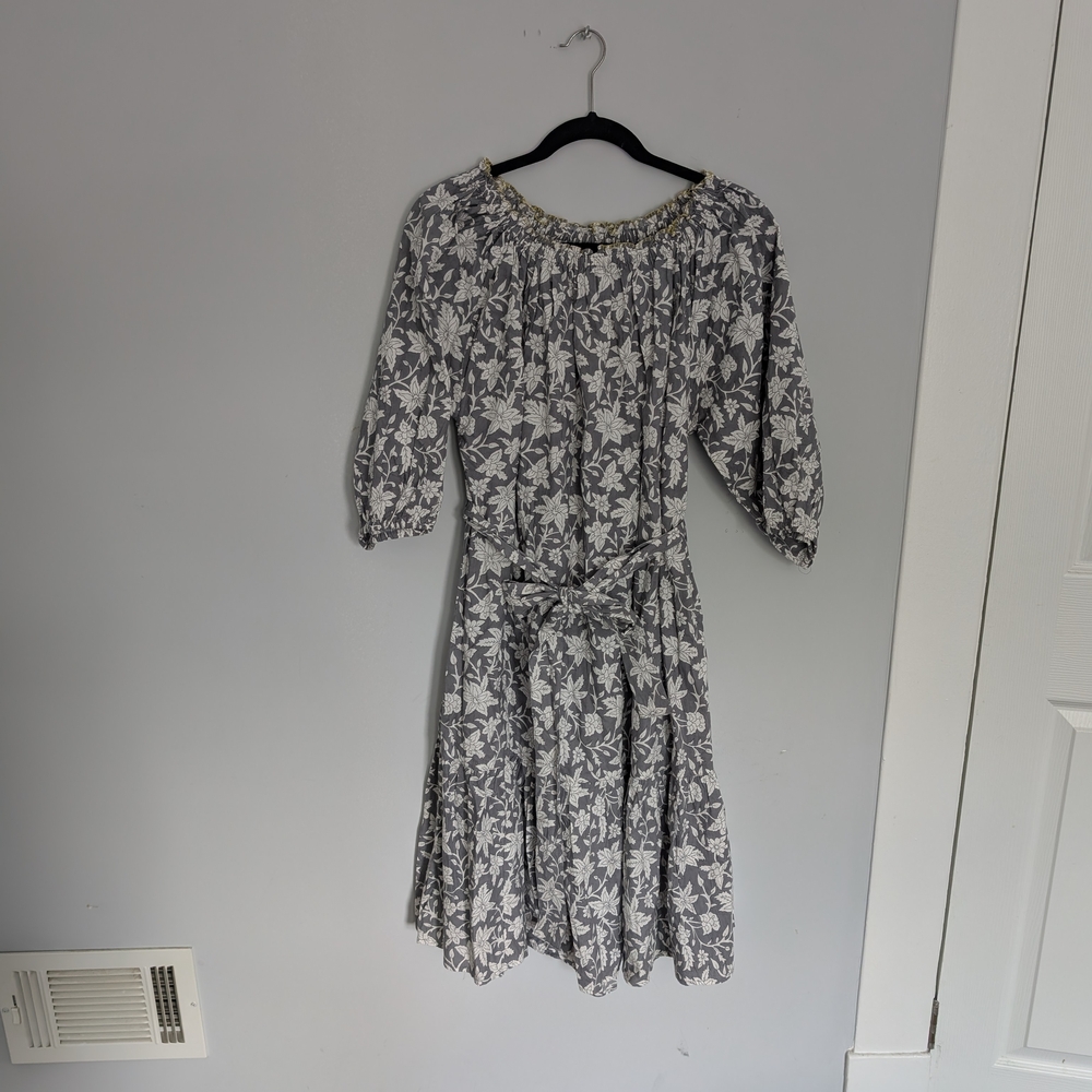 Mata Traders Fair Trade Gray Floral Long Sleeve Dress